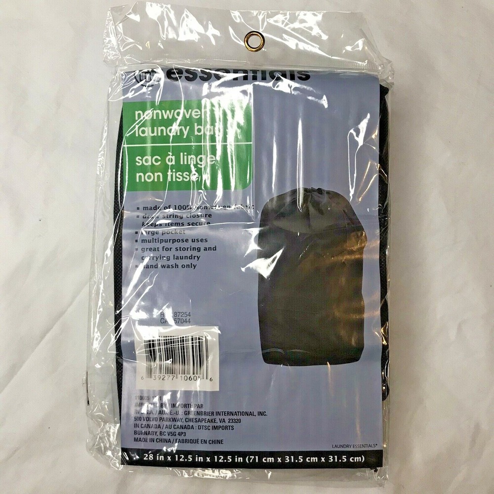 NEW Essentials Drawstring Laundry Bag Sack Drawstring Nonwoven Black - 28 x 12.5